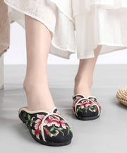 Vintage Green Linen Fabric Embroidered Comfy Slide Sandals