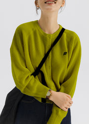 Vintage grüne O-Neck gemütliche Wollstrickjacke mit langen Ärmeln