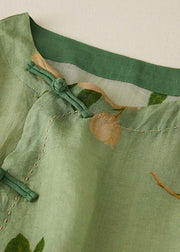 Vintage Green O Neck Print Patchwork Cotton Shirt Tops Long Sleeve