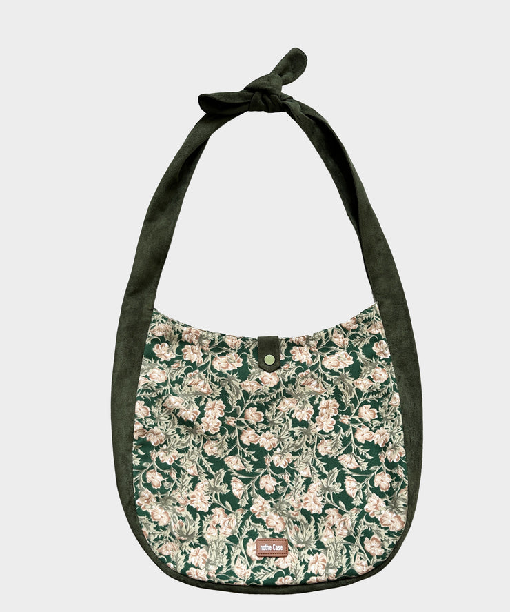 Vintage Green Print Patchwork Velour Satchel Handbag