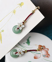 Vintage Green Shell Flower Jade 14K Gold Women's Drop Earrings