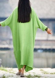 Vintage Green V Neck Dress Patchwork Batwing Sleeve Spring Dresses - SooLinen