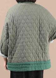 Vintage Green V Neck Pockets Fine Cotton Filled Jacket Winter