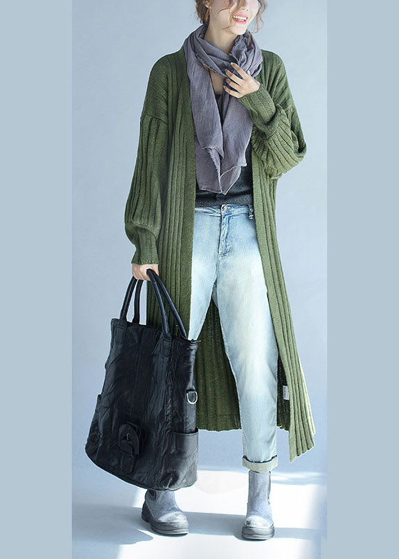 Vintage grün V-Ausschnitt Laterne Ärmel Herbst stricken lange Pullover Mantel