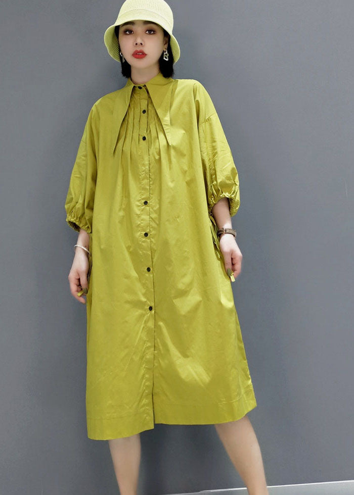 Vintage grün zerknittertes Bubikragenhemd Kleider Frühling