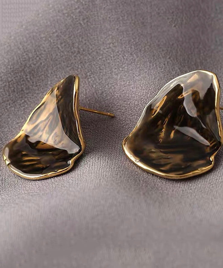 Vintage Grey Brown Copper Overgild Dropwise Glaze Stud Earrings