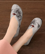 Vintage Grey Flats Comfy Cotton Fabric Embroidered Flat Feet Shoes