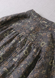 Vintage grau grün Druck Baumwolle Urlaub Kleid Frühling
