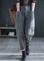 Vintage grau hohe Taille Taschen Harem Herbst Jeanshose