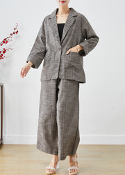 Vintage Grey Striped Linen Two Piece Set Outfits Fall