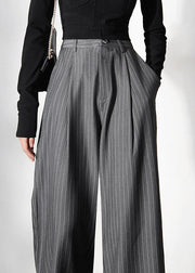 Vintage Grey Striped Pockets wide leg Pants Spring