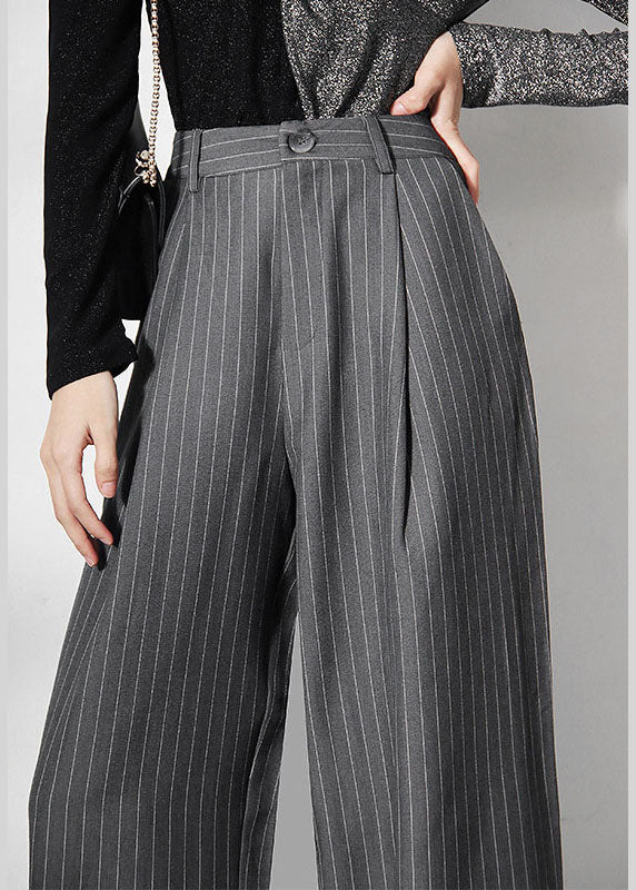 Vintage grau gestreifte Hosen mit weitem Bein Frühling