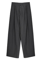 Vintage Grey Striped Pockets wide leg Pants Spring