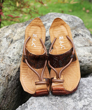 Vintage Khaki Hollow Out Splicing Wedge Slide Sandals