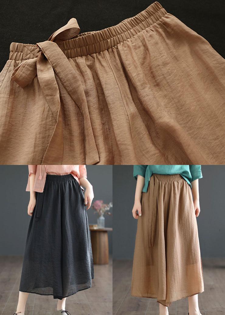 Vintage Khaki Pockets Patchwork Cotton Crop Pants Skirt Summer