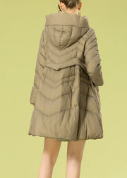 Vintage Khaki hooded zippered Bow Winter Duck Down coat