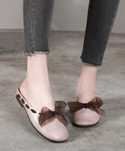 Vintage Lace Up Flat Shoes Brown Cowhide Leather Slippers - SooLinen