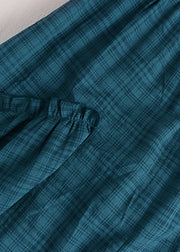Vintage Light Blue Asymmetrical Plaid Patchwork A Line Skirt Spring