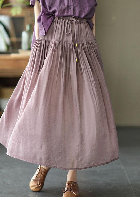 Vintage Light Purple Elegant Patchwork Tie Waist Summer Skirt Linen ...