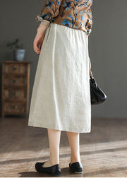Vintage Linen Color Elastic Waist Side Open Oriental Button Linen Skirt Summer