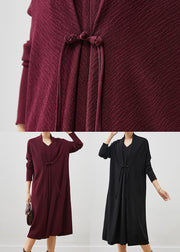 Vintage Mulberry Oversized Patchwork Knit Long Dresses Spring