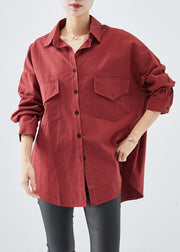 Vintage Mulberry Oversized Pockets Cotton Shirt Fall