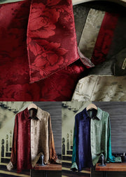 Vintage Mulberry Peter Pan Collar Patchwork Silk Shirt Tops Spring