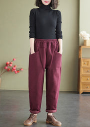 Vintage Mulberry Pockets Elastic Waist Fine Cotton Filled Pants Winter