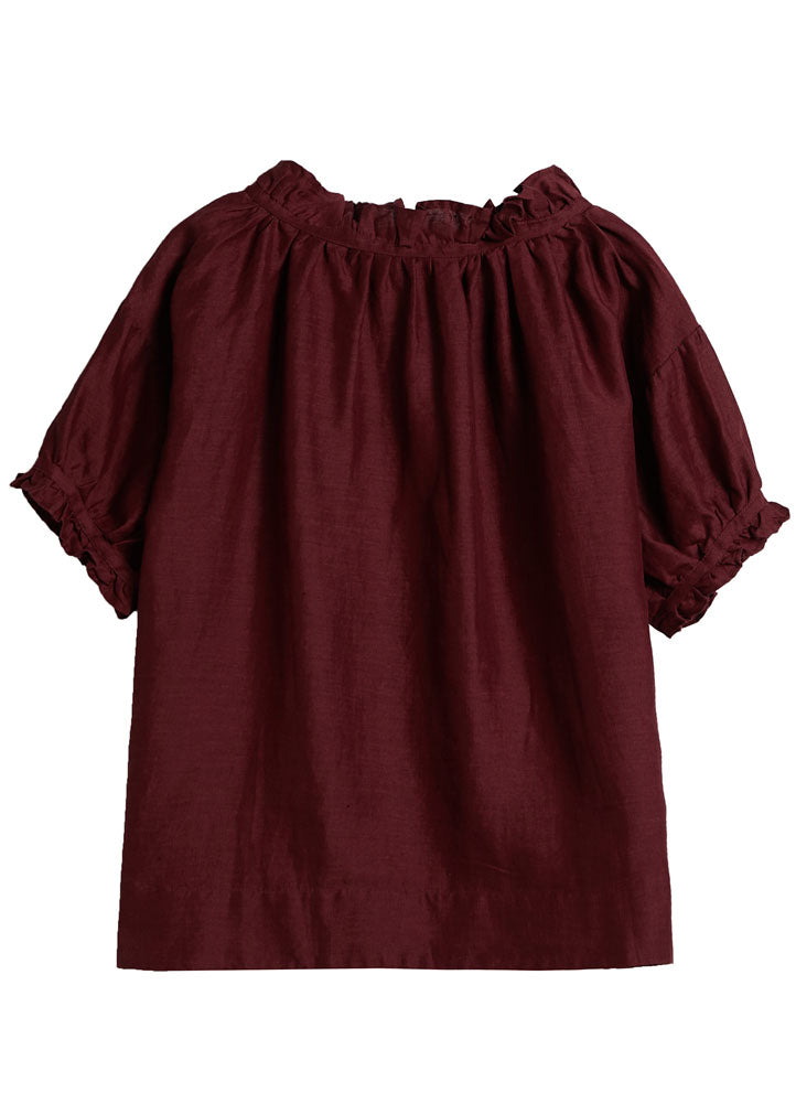 Vintage Mulberry Puff Sleeve Ruffled Linen Top
