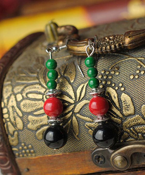 Vintage Multi Achat Perlen tibetischen Stil Silber Ohrringe