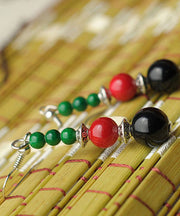 Vintage Multi Agate Beads Tibetan Style Silver Drop Earrings