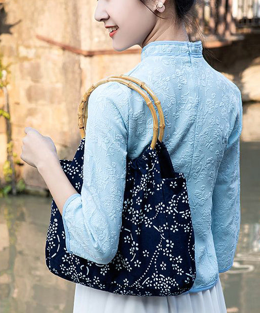 Vintage Navy Print Chinese Style Cotton Tote Handbag Satchel Bag Handbag