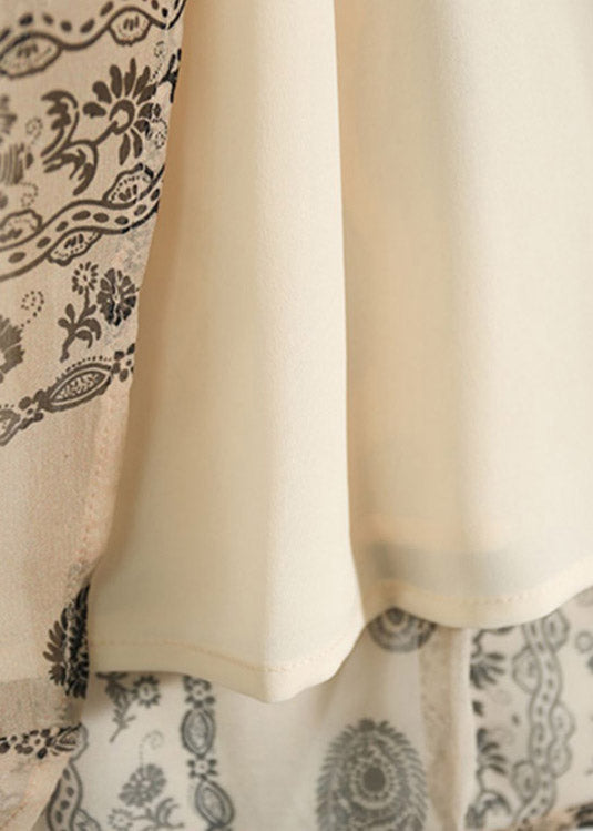 Vintage O-Neck Print Patchwork Zippered Silk Long Dresses Half Sleeve
