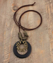 Vintage Olive Peach Wood Pendant Necklace