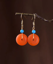 Vintage Orange Amber Silver Drop Earrings