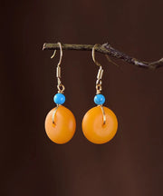 Vintage Orange Amber Silver Drop Earrings