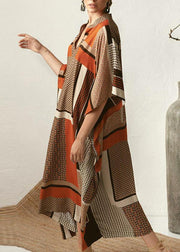 Vintage Orange Chocolate Print Half Sleeve kimono Robe Summer Chiffon Dress - SooLinen