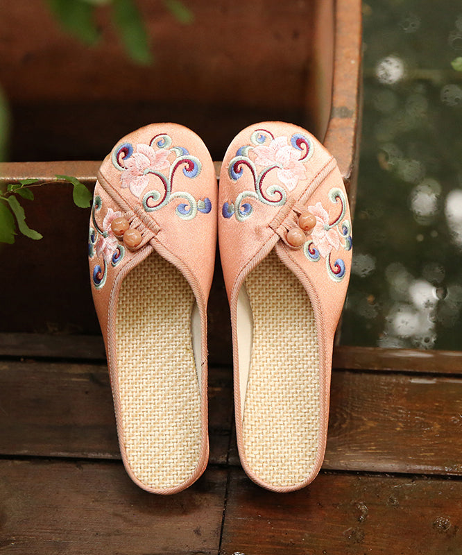 Vintage Orange Embroidered Comfy Cotton Slide Sandals