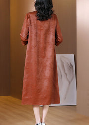 Vintage Orange Mandarin Collar Cinched Silk Dresses Half Sleeve