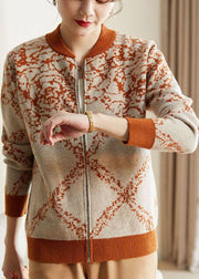 Vintage Orange O-Neck Embroidered Warm Woolen Coat Long Sleeve
