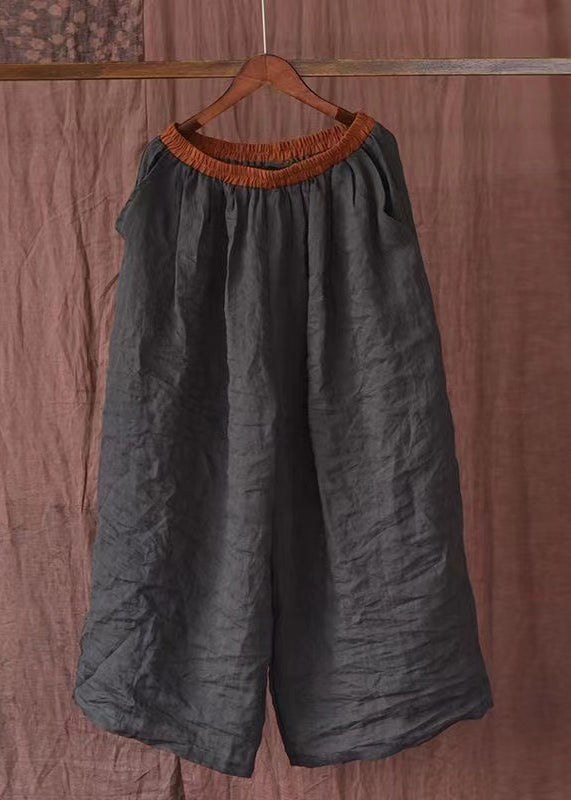 Vintage Orange Pockets Elastic Waist Linen Pants Summer