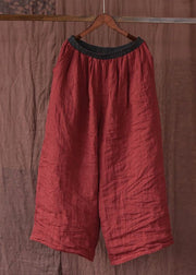 Vintage Orange Pockets Elastic Waist Linen Pants Summer