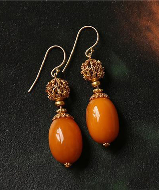Vintage Orange Sterling Silver Ancient Gold Beeswax Drop Earrings