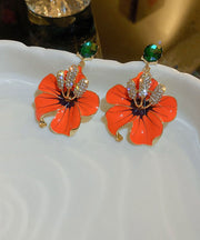 Vintage Orange Sterling Silver Zircon Oil Dirp Floral Drop Earrings