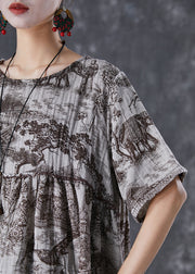 Vintage Oversized Inkwash Painting Print Linen Shirt Tops Summer