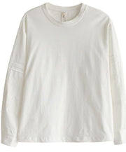 Vintage PatchworkWhite Long Sleeve Tops Cotton - SooLinen