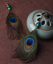 Vintage Peacock Feather Ethnic Style Copper Drop Earrings