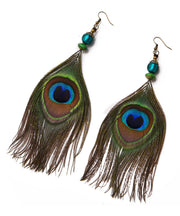 Vintage Peacock Feather Ethnic Style Copper Drop Earrings
