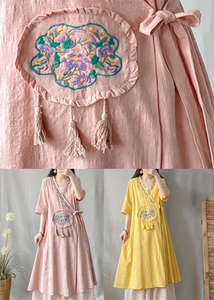 Vintage Pink Embroidered Tassel Long Cardigans Summer