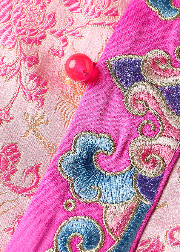 Vintage Pink Embroidered Button Patchwork Silk Waistcoat Sleeveless